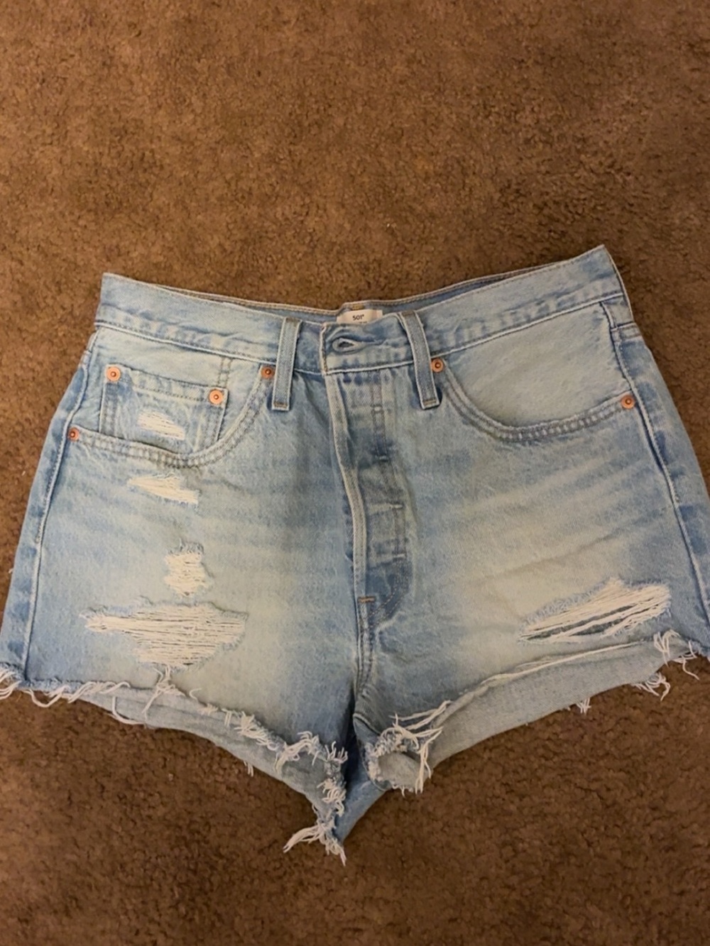 Levi's Light Blue Distressed High-Rise Denim Shorts